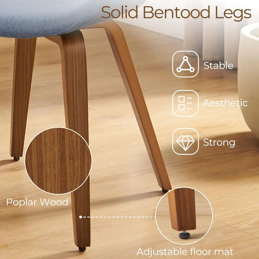 Mid-Century Modern Bentwood Desk Chair - Fabric Upholstered, No Wheels