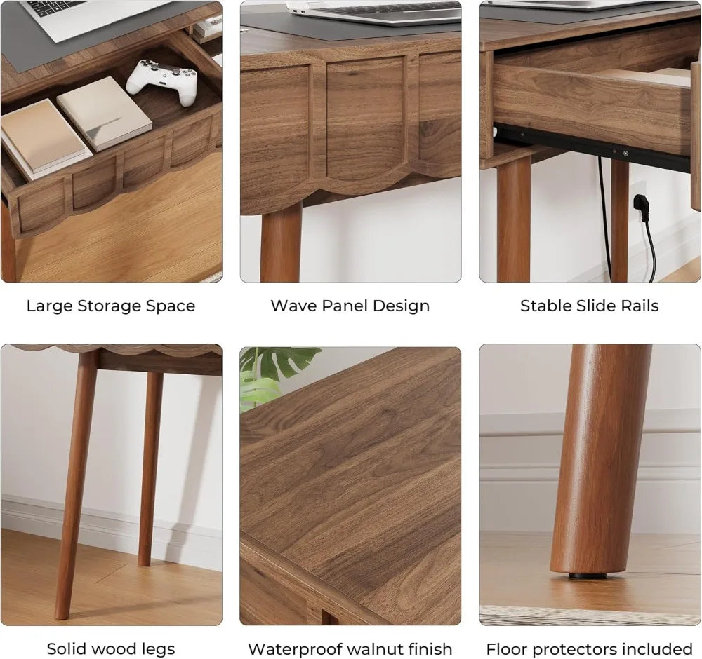 42.5" Mid-Century Modern Desk with Drawer & Open Storage