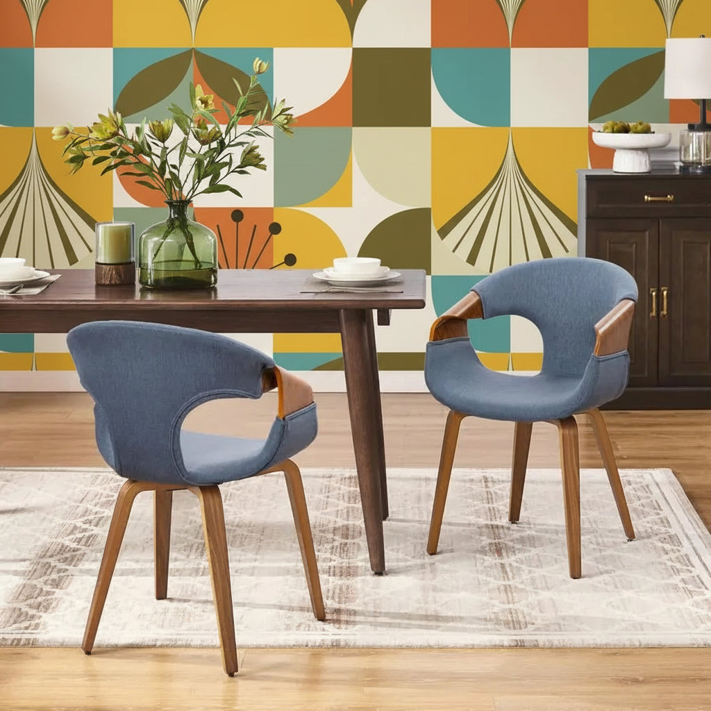 Mid-Century Modern Bentwood Desk Chair - Fabric Upholstered, No Wheels