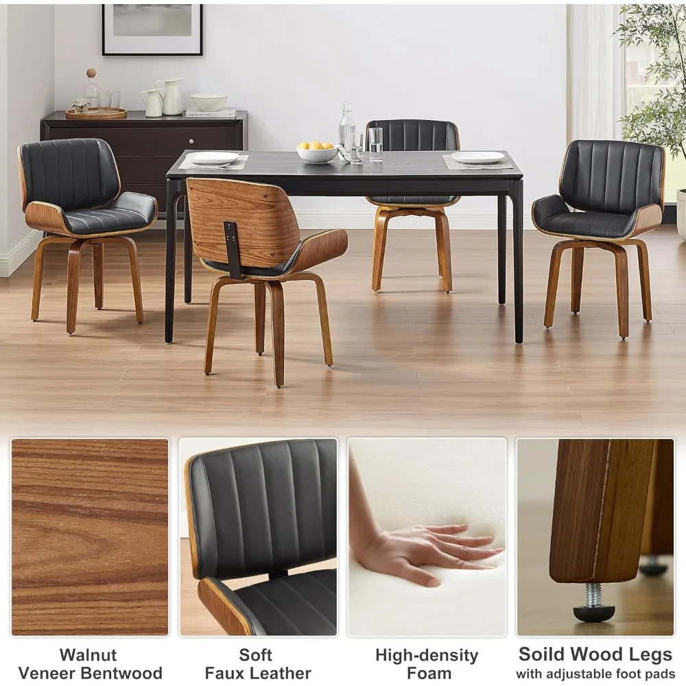 Mid-Century Modern Swivel Desk Chair - Walnut Bentwood & Faux Leather