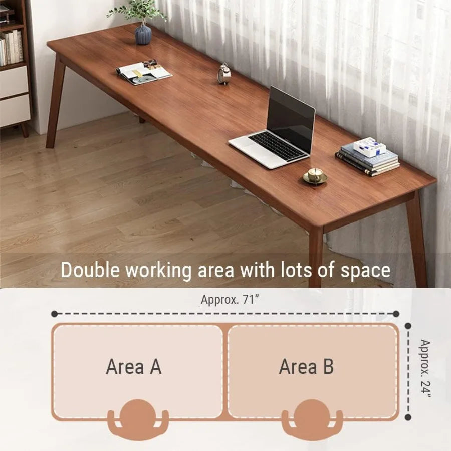 63" Mid-Century Modern Long Desk - Walnut Finish