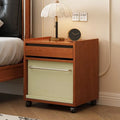 Mid-Century Modern Mobile Nightstand — Solid Wood Bedside Table with Rolling Storage