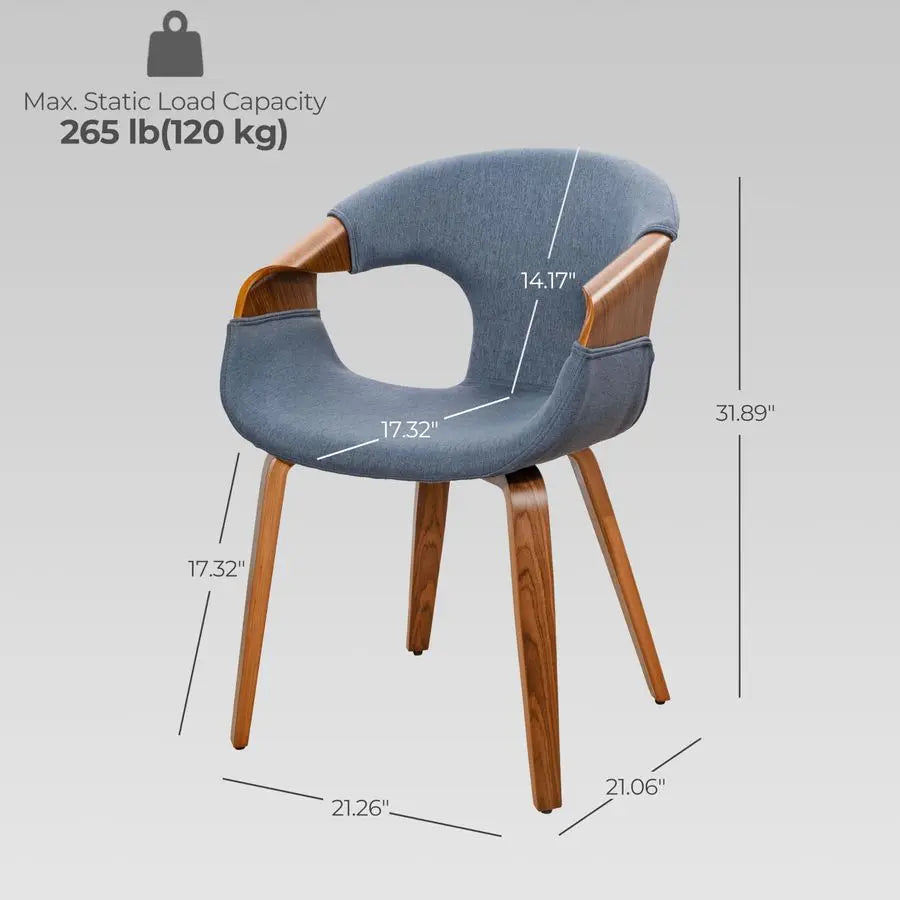 Mid-Century Modern Bentwood Desk Chair - Fabric Upholstered, No Wheels