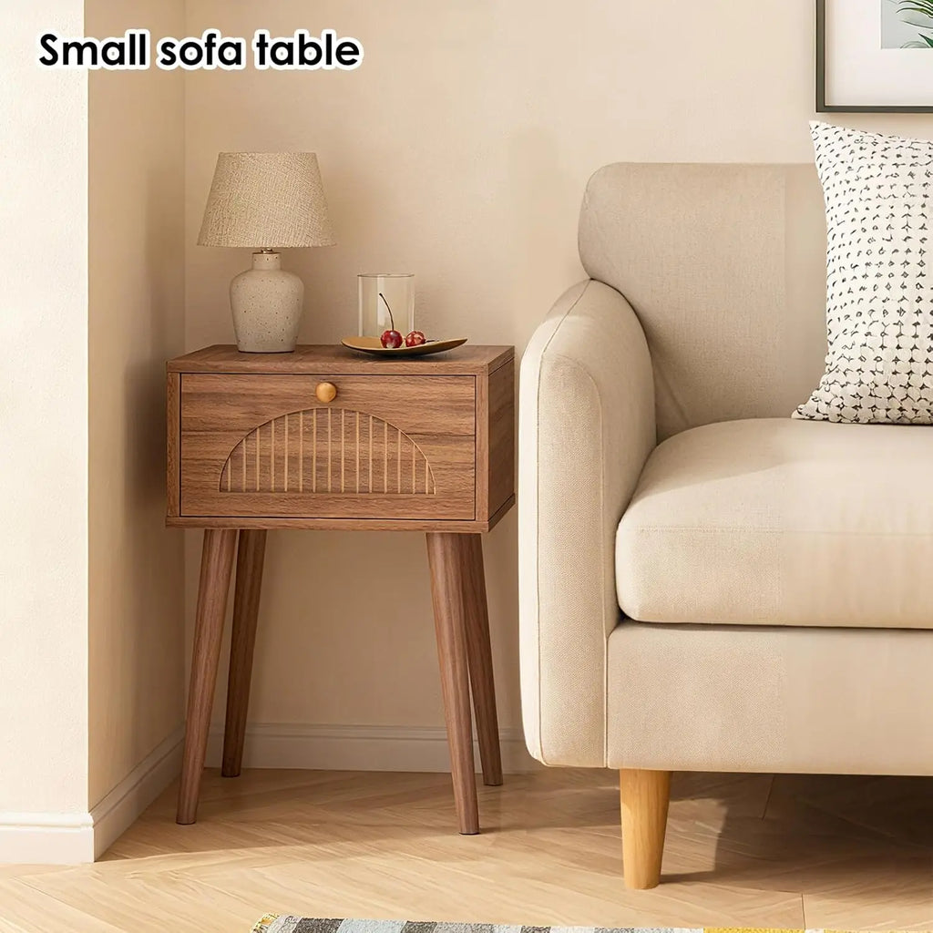 Fluted Walnut Nightstands (Set of 2)