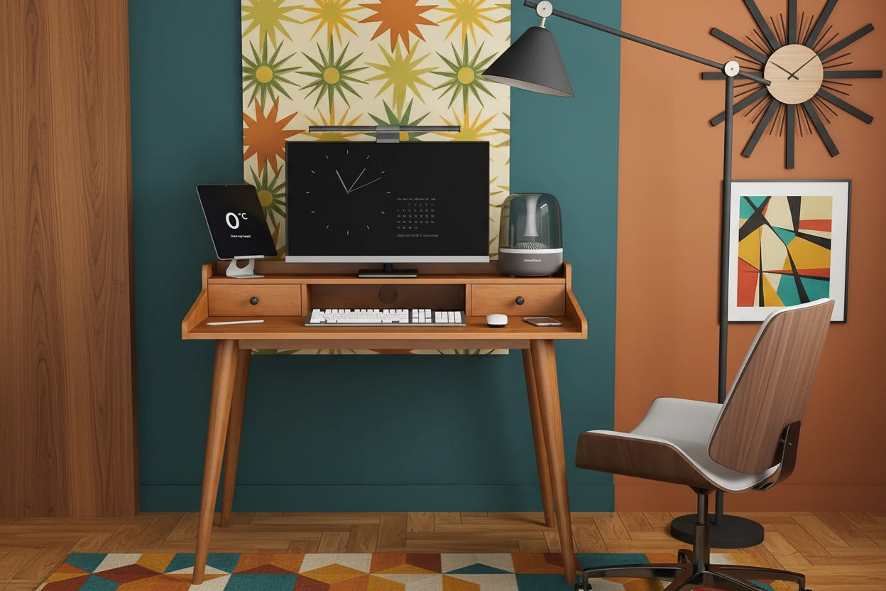 41" Mid-Century Modern Desk with Monitor Stand & Drawers