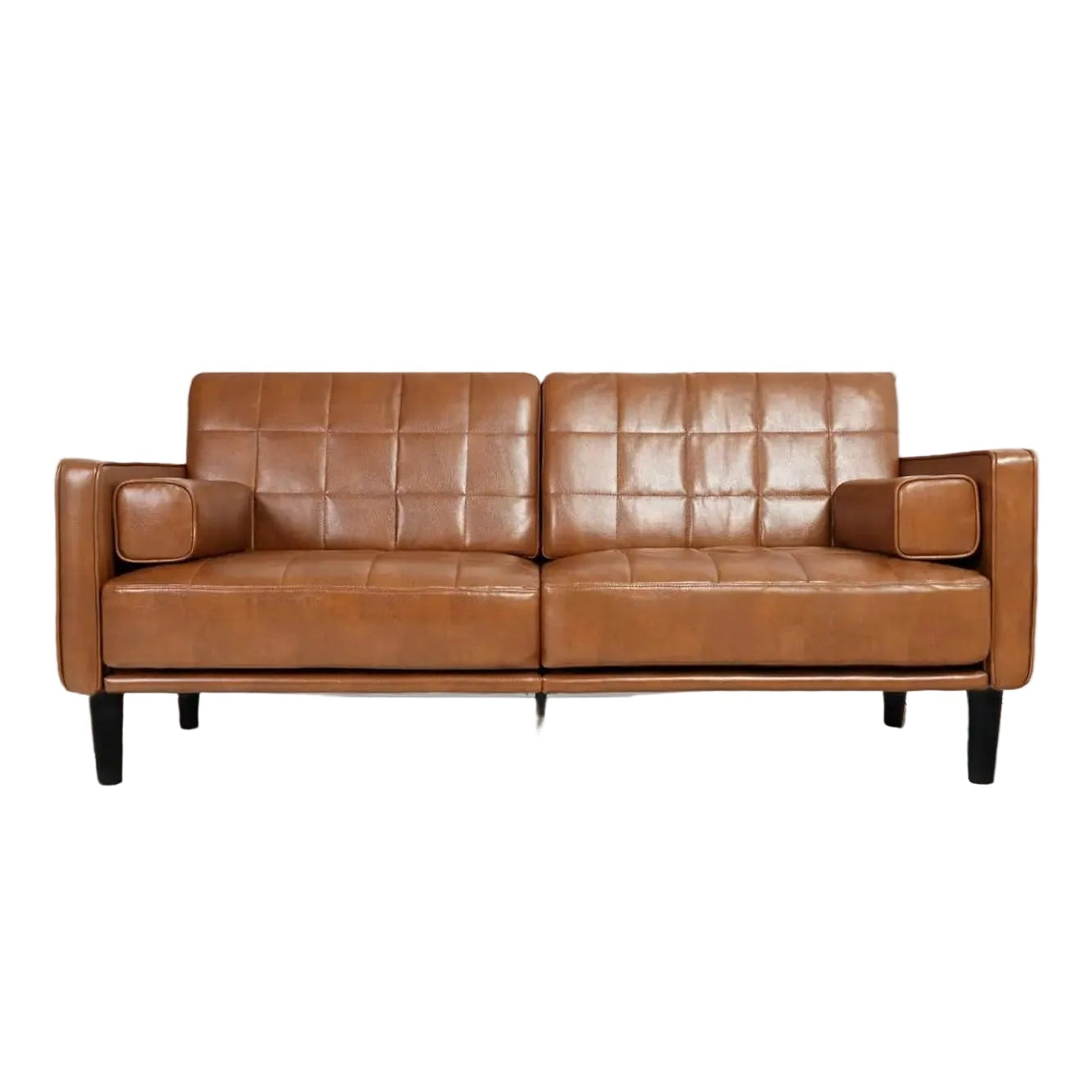 The "Draper" Mid-Century Modern Tufted Sofa | 70" Faux Leather Loveseat | Cognac Brown