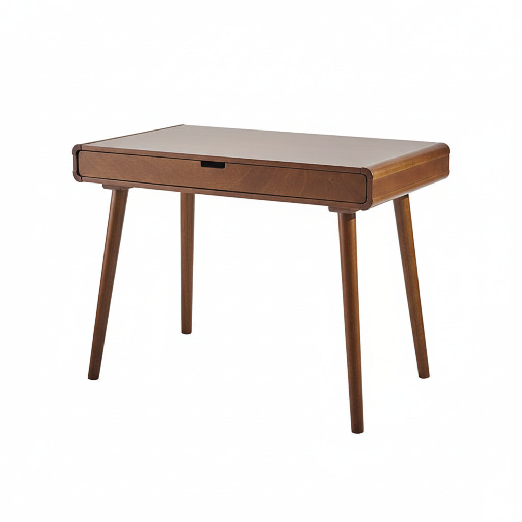 Mid-Century Modern Solid Wood Writing Desk - Walnut Finish