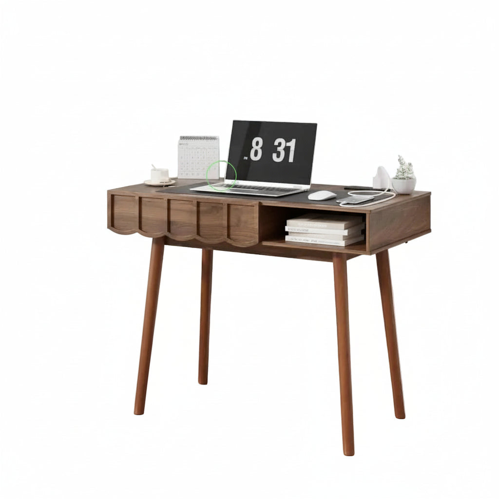 42.5" Mid-Century Modern Desk with Drawer & Open Storage