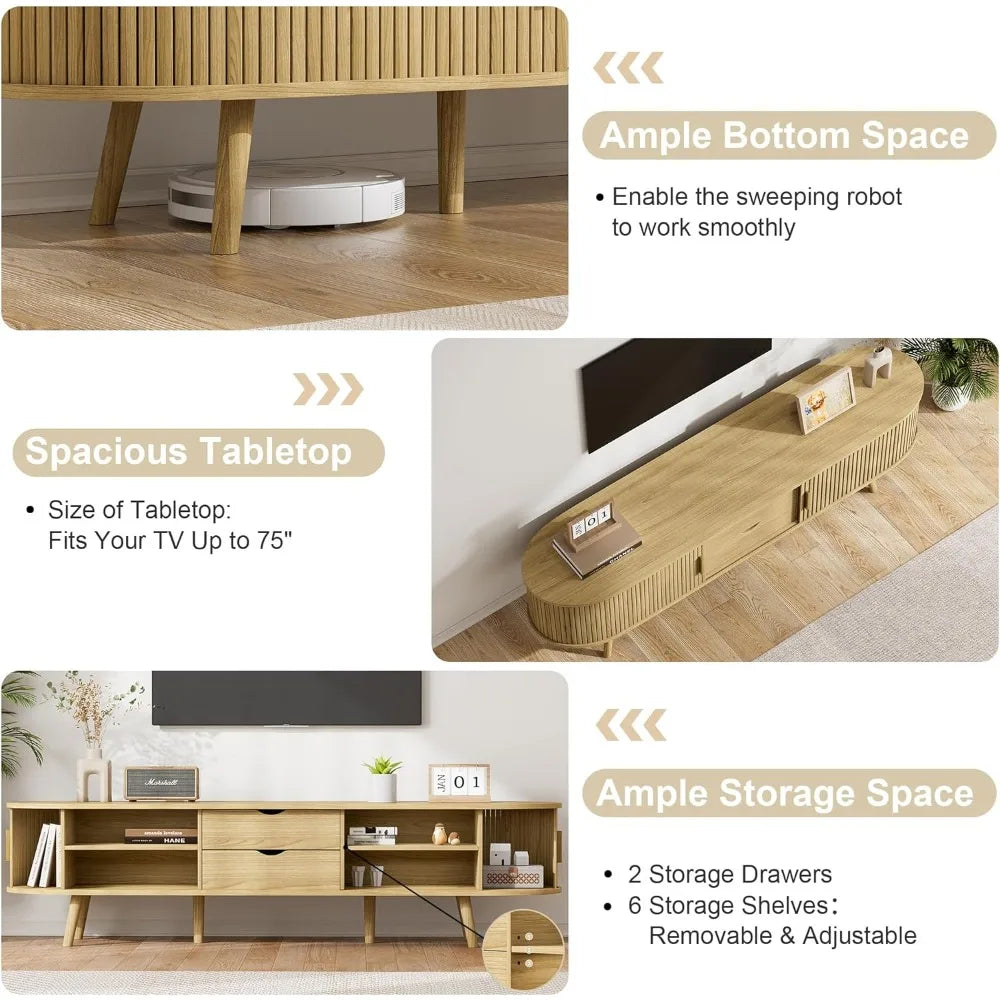 69" Mid‑Century Modern Fluted TV Stand