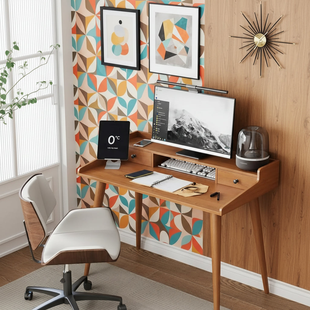 41" Mid-Century Modern Desk with Monitor Stand & Drawers