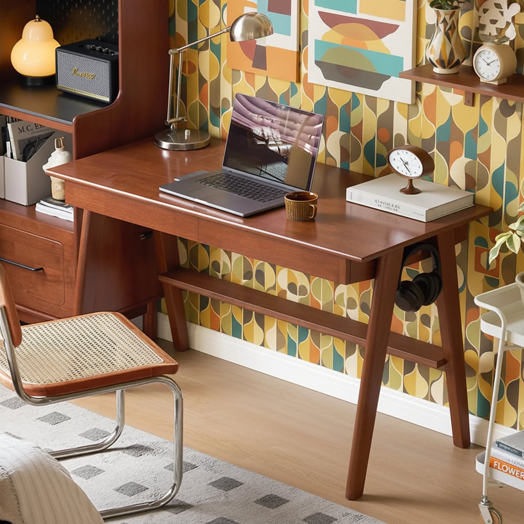 31" Solid Wood Mid-Century Modern Desk with Drawer