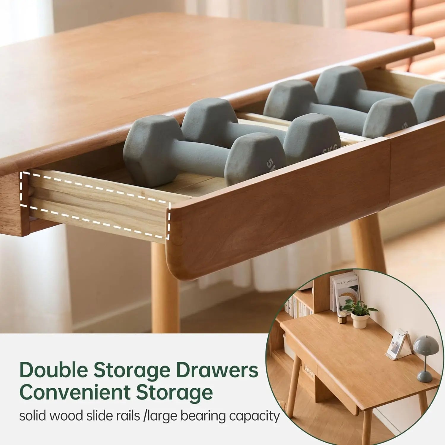 31" Solid Wood Mid-Century Modern Desk with Drawer