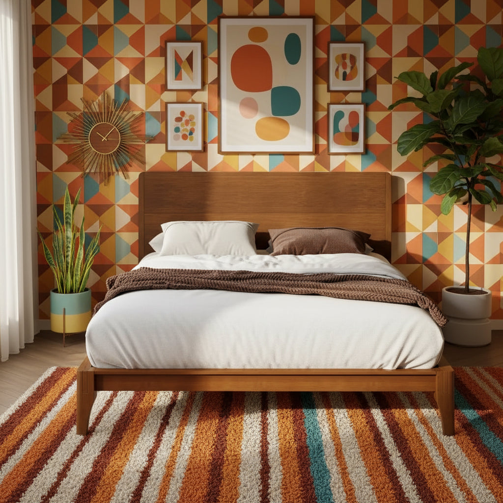 Mid‑Century Modern Bamboo King Bed Frame – Solid Support, Noiseless Design, 42.5" Headboard