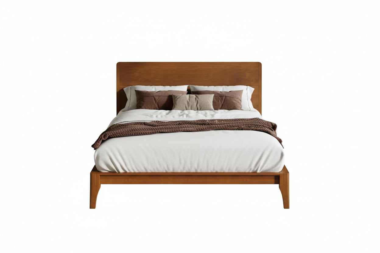 Mid‑Century Modern Bamboo King Bed Frame – Solid Support, Noiseless Design, 42.5" Headboard