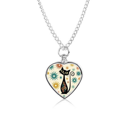 Atomic Cat Memorial Necklace – Heart-Shaped Pet Ash Keepsake