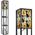 “Cosmic Kitty Tower Lamp” — Mid‑Century Modern Floor Lamp with Shelves + Celestial Cat Panels