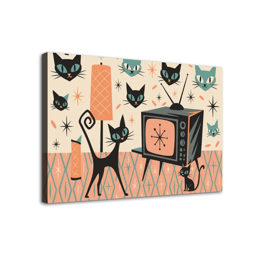 Retro Atomic Cats Canvas Print – Mid Century Modern Cool