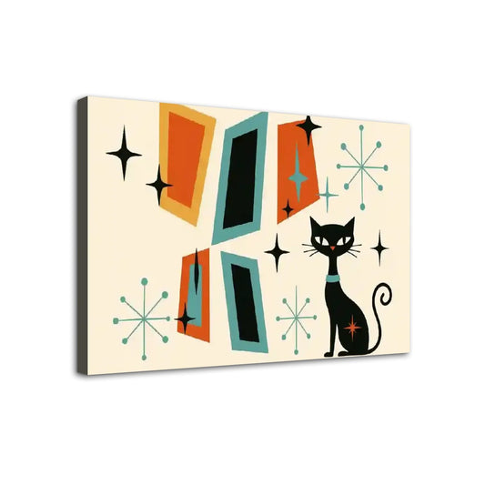 Atomic Cat Canvas Wall Art – Retro Mid Century Modern Vibes (32"x20")