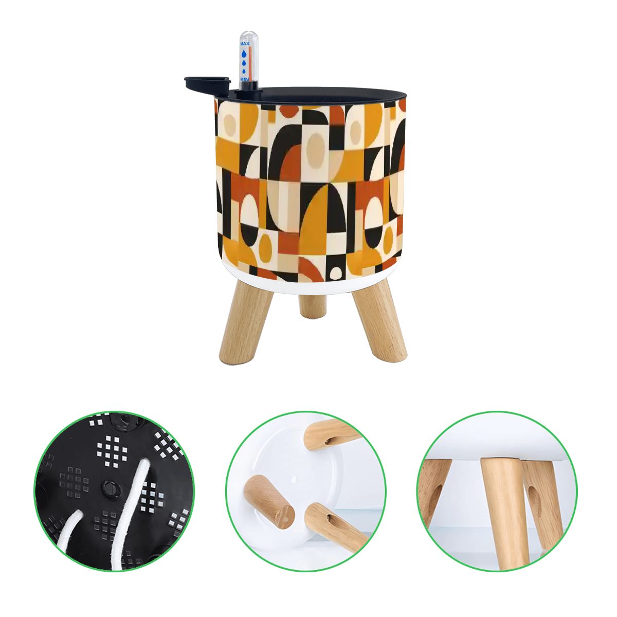 Self-Watering Plant Pots with Wood Legs – Set of 3 | 5.5”×7.5”