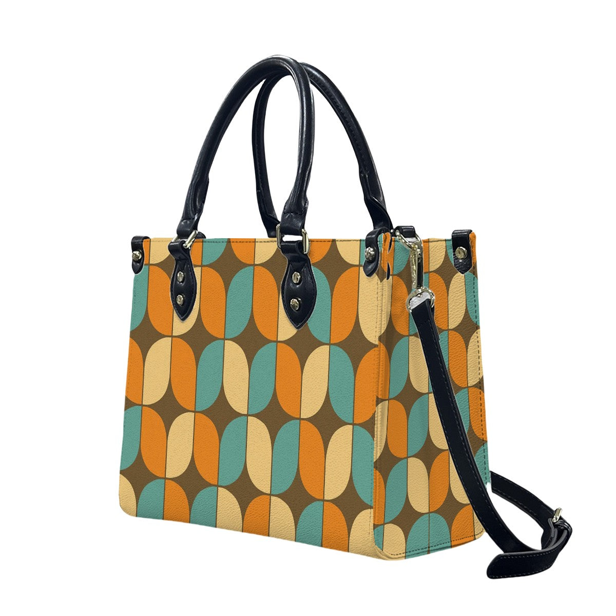 Atomic Elegance PU Tote – Retro Geometry Print