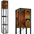 “Sunburst Spectrum Tower Lamp” — Mid‑Century Modern Floor Lamp with Shelves + Retro Radial Panels