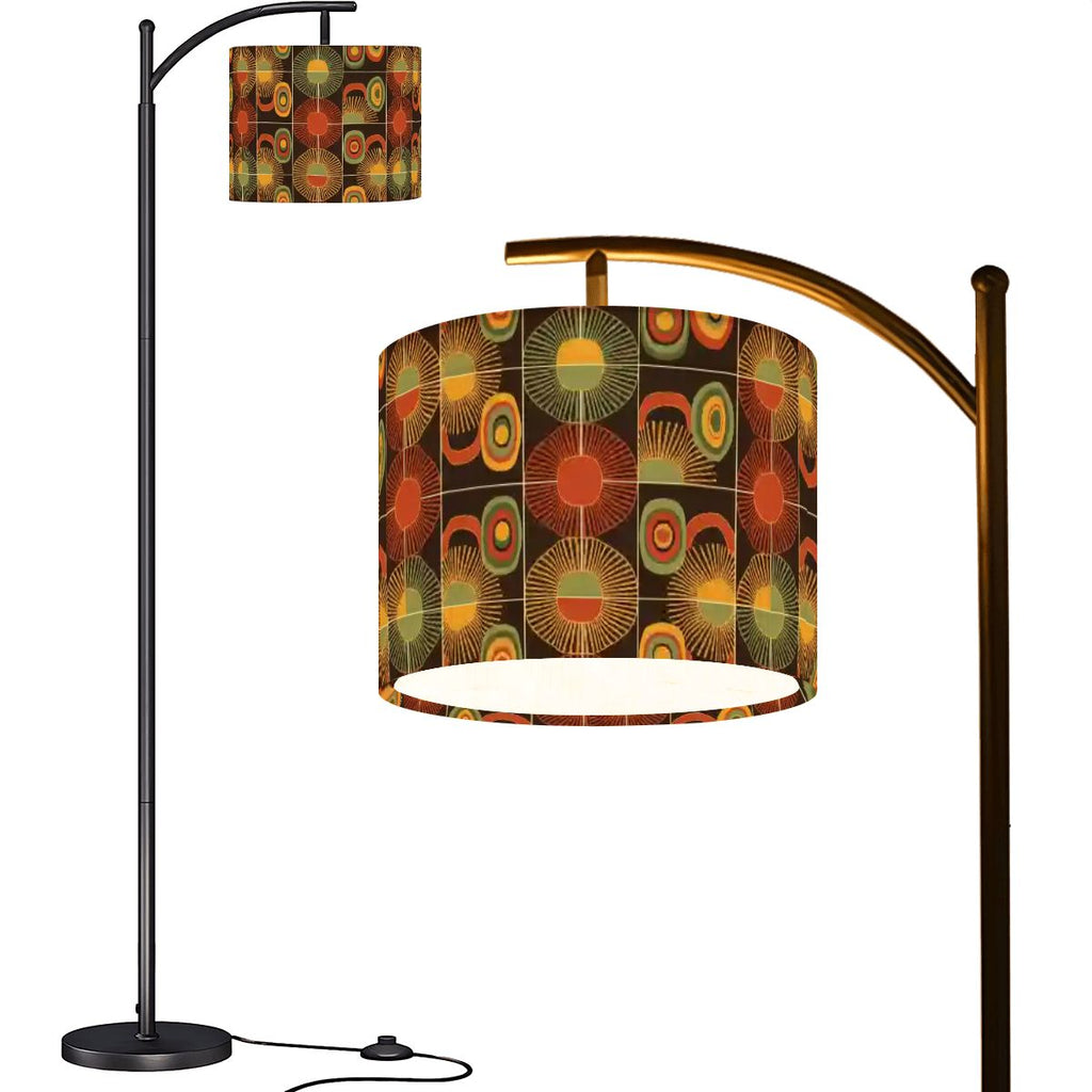 “Hearthstone Mod” Arc Floor Lamp — Warm Abstract Retro Shade + Smart LED