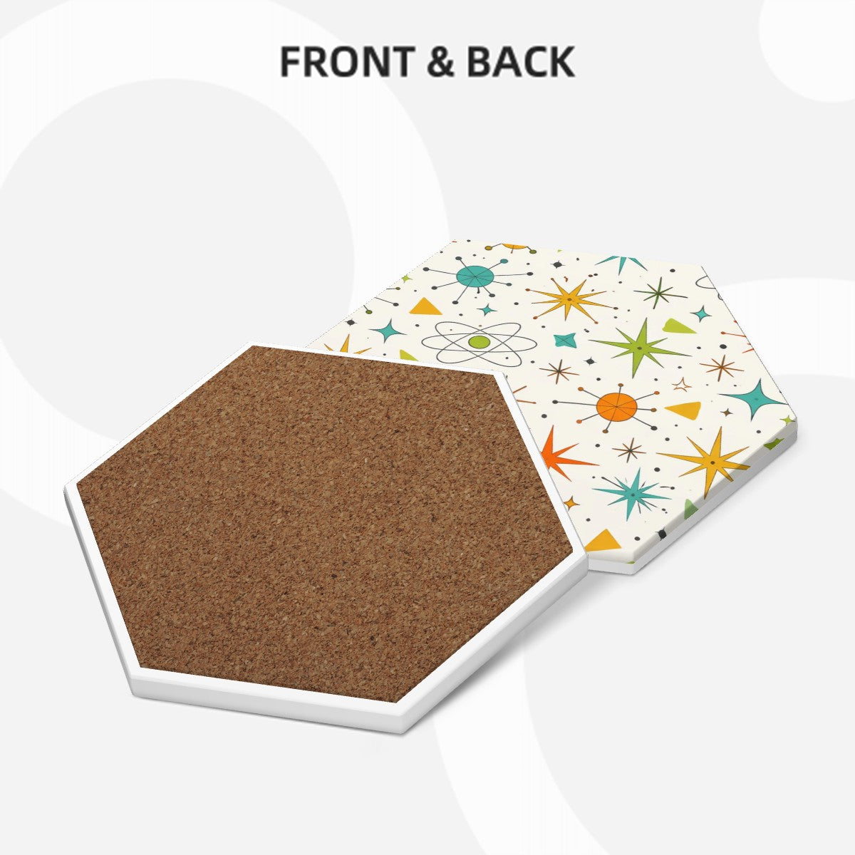 Hexagon Ceramic Coasters Set of 6 – Mid‑Century Modern Print Edition