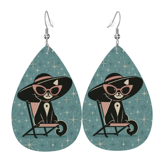 Cool Cat Teardrop Earrings – Retro Mid Century Modern Style
