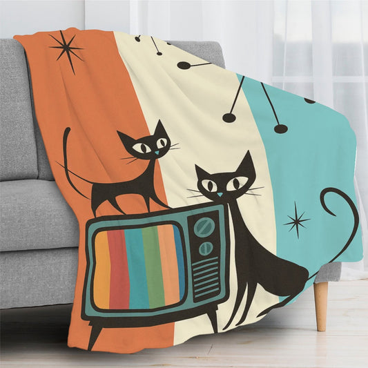 Retro Kitsch Cat Throw Blanket (Made in USA)